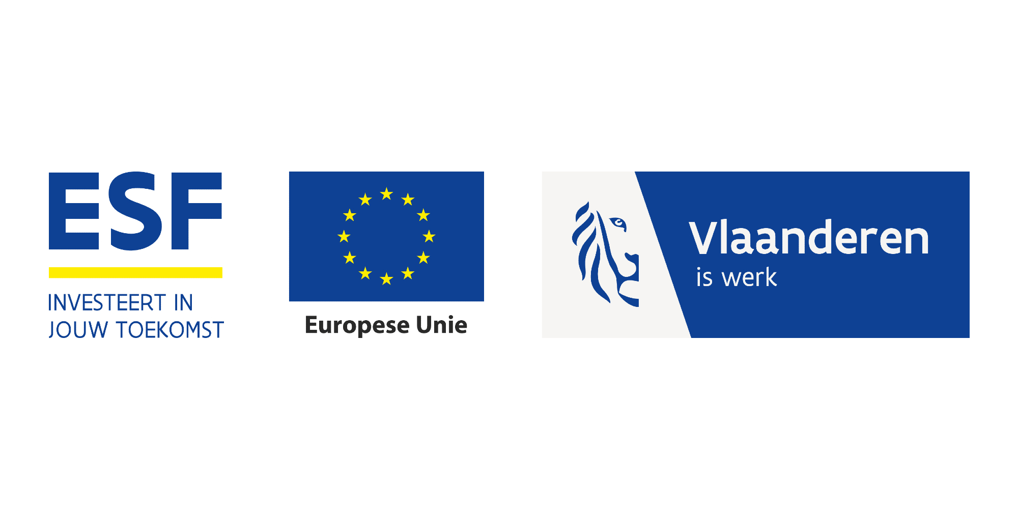 De logo's van ESF, de Europese Unie en de Vlaamse Overheid De logo's van ESF, de Europese Unie en de Vlaamse Overheid